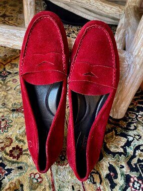 BORN Red Suede Womens Loafers Shoes w Padded Lining SZ 12
